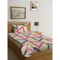 Myntra Elegant Homes Beige Geometric Printed 300 TC Single Bedsheet Set 2.20 m x 1.50 m-picture-13