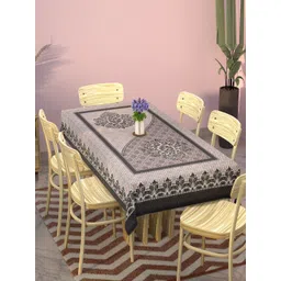 Myntra Elegant Homes Black & Beige Leaf Cotton 6-Seater Table Cover-picture-34