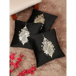 Myntra Elegant Homes Black & Gold-Toned 3 Pieces Printed Velvet Square Cushion Covers-picture-35