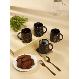 Myntra Elegant Homes Black & Orange 4 Pieces Textured Ceramic Matte Mugs-picture-15