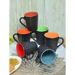 Myntra Elegant Homes Black & Red 6 Pieces Ceramic Matte Mugs-picture-36