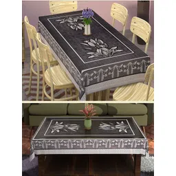 Myntra Elegant Homes Black & White 2 Pieces Floral Cotton 6-Seater Table Covers-picture-18