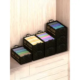 Myntra Elegant Homes Black & Yellow 8 Pieces Printed Foldable Storage Box Organisers-image-35