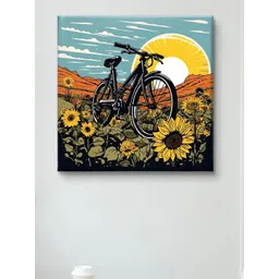 Myntra Elegant Homes Black & Yellow Sunflowers and Cycle Canvas Wall Art-picture-15