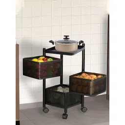 Myntra Elegant Homes Black Metal 3-Layer Rotating Storage Rack Trolley with Wheels-image-20