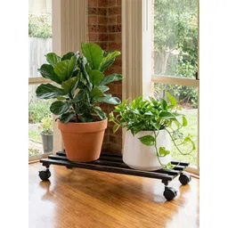 Myntra Elegant Homes Black Textured Metal Rectangular Planter Stand With Wheels-picture-21