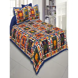 Myntra Elegant Homes Blue 180 TC Superfine Ethnic Motifs Cotton Queen Bedsheets-picture-26