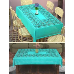 Myntra Elegant Homes Blue 2 Pieces Self Flower Cotton 6-Seater Table Covers-picture-15