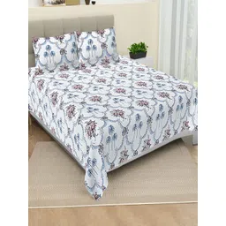 Myntra Elegant Homes Blue 260 TC Superfine Ethnic Motifs Cotton Super King Bedsheets-picture-20