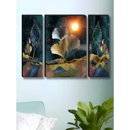 Myntra Elegant Homes Blue 3 Pcs Leaf & Moon Floral & Botanical Synthetic Wood Wall Art-picture-24