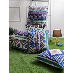 Myntra Elegant Homes Blue 5 Pieces Ethnic Motifs Printed Velvet Square Cushion Covers-picture-11