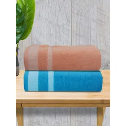 Myntra Elegant Homes Blue & Beige 2 Piece Striped Cotton 400 GSM Towel Set-picture-14