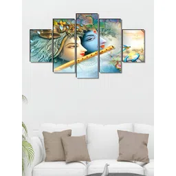 Myntra Elegant Homes Blue & Beige 5 Piece Wood Religious Wall Paintings-picture-17