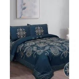 Myntra Elegant Homes Blue & Beige Floral 240 TC Cotton King Bedsheet Set 2.74 m x 2.25 m-picture-24