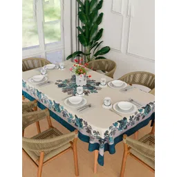 Myntra Elegant Homes Blue & Beige Floral Embroidered 6-Seater Cotton Dinning Table Cover-picture-35