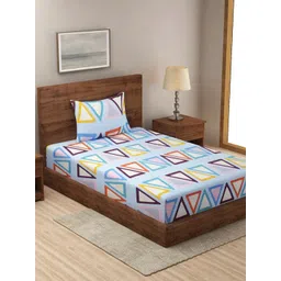 Myntra Elegant Homes Blue & Beige Printed 300 TC Single Bedsheet Set 2.25m x 1.50m-picture-22