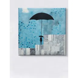 Myntra Elegant Homes Blue & Black Man with Umbrella Canvas Wall Art-picture-20