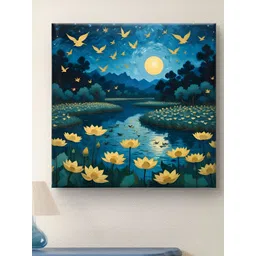 Myntra Elegant Homes Blue & Black Moon and Flying Birds Canvas Wall Art-image-21