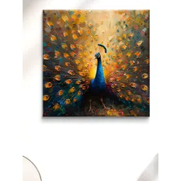 Myntra Elegant Homes Blue & Brown Peacock Printed Canvas Wall Art-picture-42