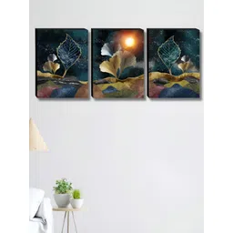 Myntra Elegant Homes Blue & Gold-Toned 3 Piece Leaf & Moon Floral and Botanical Wall Art-picture-17