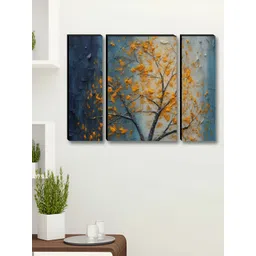 Myntra Elegant Homes Blue & Gold-Toned 3 Pieces Floral and Botanical Wall Art image 3