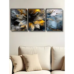 Myntra Elegant Homes Blue & Gold-Toned 3 Pieces Floral And Botanical Wall Arts-picture-10