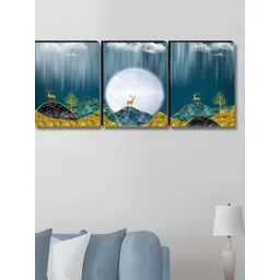 Myntra Elegant Homes Blue & Gold-Toned 3 Pieces Floral and Botanical Wall Paintings-picture-12