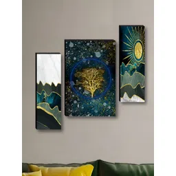 Myntra Elegant Homes Blue & Gold-Toned 3 Pieces Floral and Botanical Wall Paintings-picture-11
