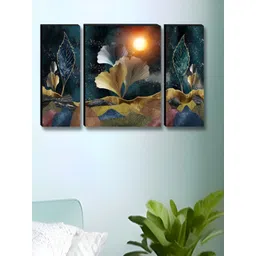 Myntra Elegant Homes Blue & Gold-Toned 3 Pieces Leaf & Moon Floral and Botanical Wall Arts-picture-14