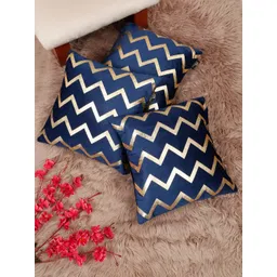 Myntra Elegant Homes Blue & Gold-Toned 3 Pieces Printed Velvet Square Cushion Covers-picture-22