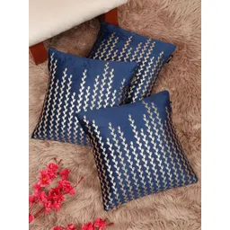 Myntra Elegant Homes Blue & Gold-Toned 3 Pieces Printed Velvet Square Cushion Covers-picture-38
