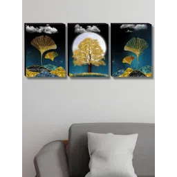 Myntra Elegant Homes Blue & Gold-Toned 3 Pieces Tree & Moon Floral And Botanical Wall Arts-picture-15