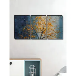 Myntra Elegant Homes Blue & Gold-Toned 3 Pieces Tree Floral and Botanical Wall Art-picture-13