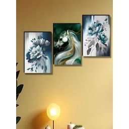 Myntra Elegant Homes Blue & Green 3 Pieces Horse & Flower Floral and Botanical Wall Art-picture-39