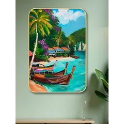 Myntra Elegant Homes Blue & Green Boats Printed Wooden Wall Art-picture-23