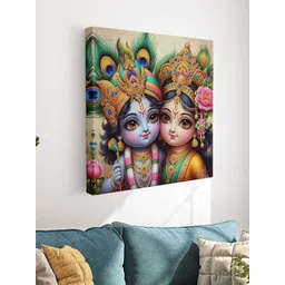 Myntra Elegant Homes Blue & Green Lord Radha Krishna Printed Canvas Wall Art-picture-30