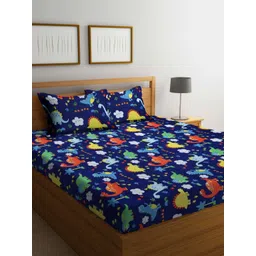 Myntra Elegant Homes Blue and Green Printed 300 TC King Bedsheet Set 2.50 m x 2.20 m-image-15