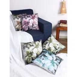 Myntra Elegant Homes Blue & Green Set of 5 Floral Velvet Square Cushion Covers-picture-12