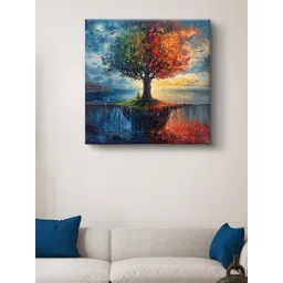 Myntra Elegant Homes Blue & Green Tree Printed Canvas Wall Art-picture-19