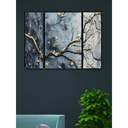 Myntra Elegant Homes Blue & Grey 3 Pcs Synthetic Wood Floral and Botanical Wall Paintings-picture-18