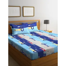 Myntra Elegant Homes Blue & Grey Cars Printed 300 TC King Bedsheet Set 2.50 x 2.20 m-picture-41