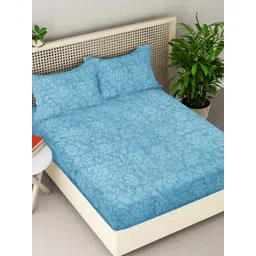 Myntra Elegant Homes Blue & Off White Printed Woollen 300 TC King Bedsheet Set 2.5 x 2.25m-picture-40