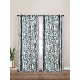 Myntra Elegant Homes Blue & Off White Set of 2 Floral Black Out Long Door Curtain-picture-27