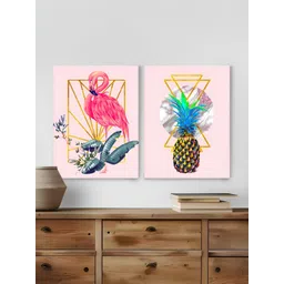 Myntra Elegant Homes Blue & Pink 2 Pieces Canvas Birds and Animals Wall Arts-image-6