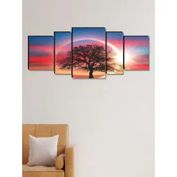 Myntra Elegant Homes Blue & Pink 5 Pieces Tree Sun Floral And Botanical Canvas Wall Art-image-40