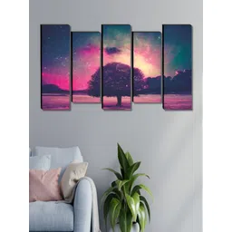 Myntra Elegant Homes Blue & Pink 5 Pieces Wooden Floral and Botanical Wall Paintings-image-8