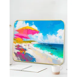 Myntra Elegant Homes Blue & Pink Beach And Umbrella Wooden Wall Art-image-3