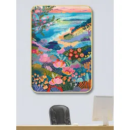 Myntra Elegant Homes Blue & Pink Floral And Botanical Printed Wooden Wall Art-image-2
