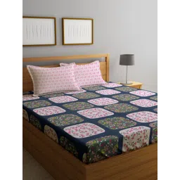 Myntra Elegant Homes Blue & Pink Floral Printed 300 TC King Bedsheet Set 2.5 m x 2.25 m-picture-23