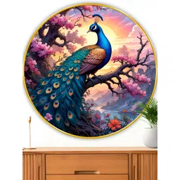 Myntra Elegant Homes Blue & Pink Peacock Golden Frame Birds and Animals Wood Wall Art-image-9